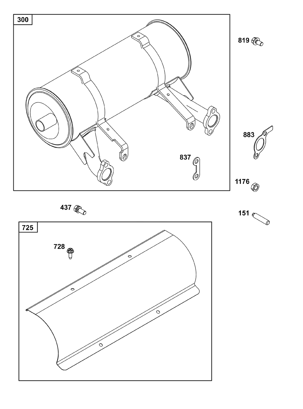 Exhaust Group Diagram and Parts List for 386447-0442-G1 200000 - 399999 Briggs and Stratton Engine